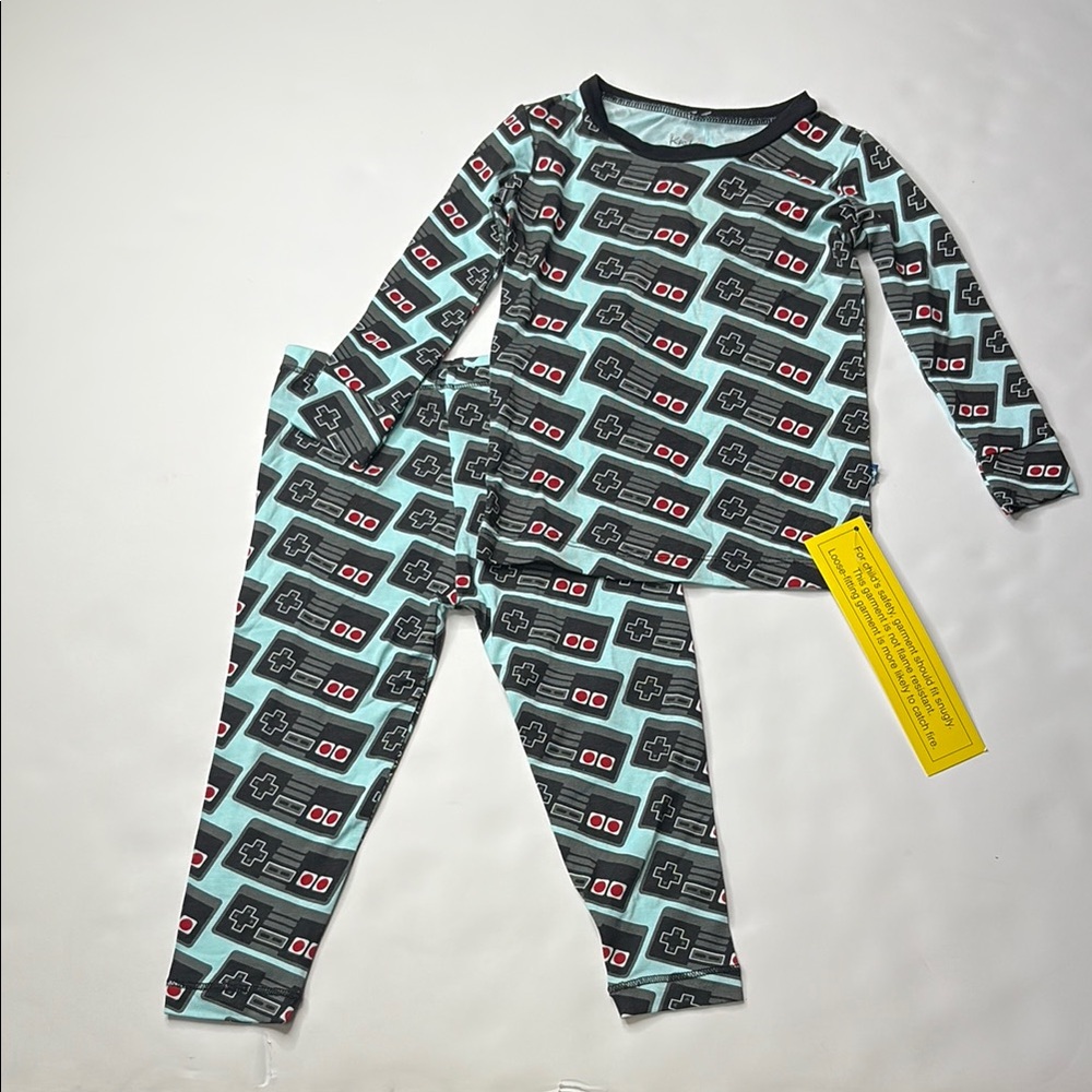 Kickee Pants Black and Blue Pajama Sets with Geometric Design